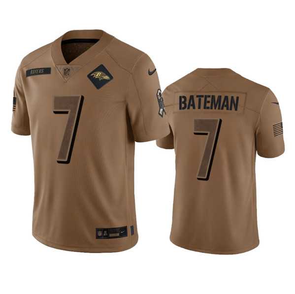 Men's Baltimore Ravens #7 Rashod Bateman 2023 Brown Salute To Service Limited Football Stitched Jersey Dyin